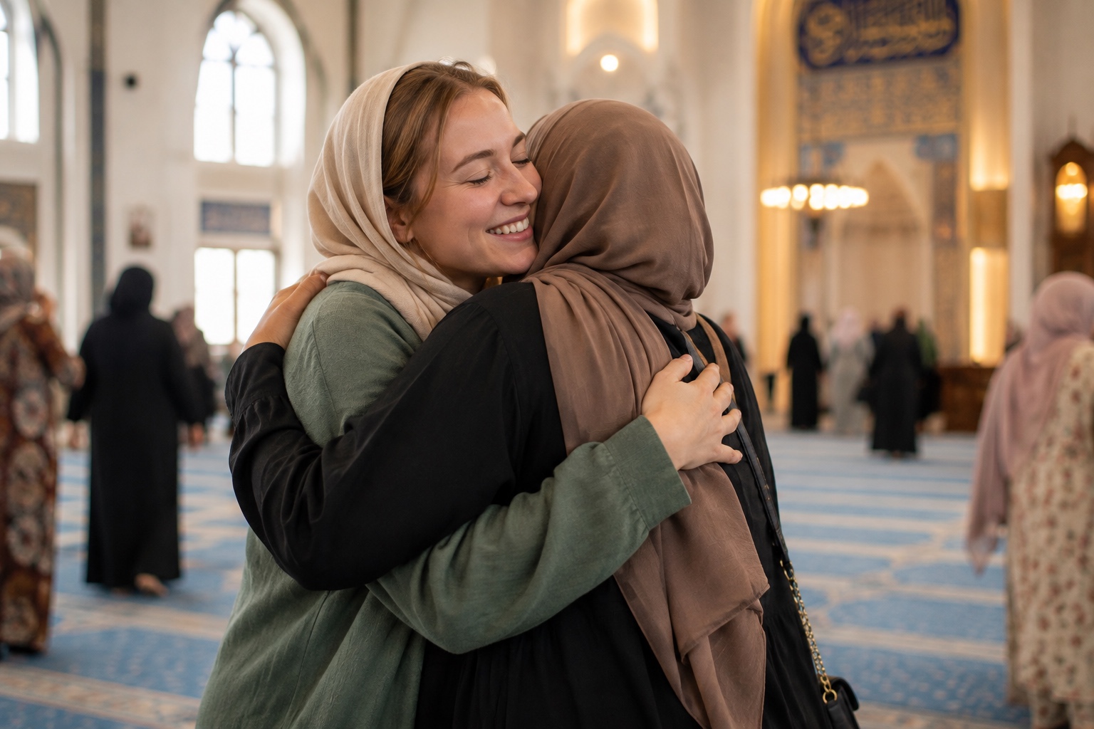 Two sisters embracing warmly at a Bristol Revert Network event